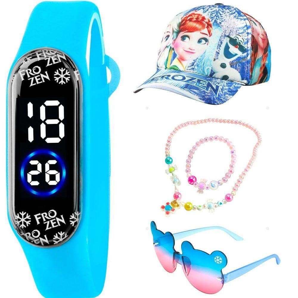 Relogio Digital Infantil + Colar Pulseira + Oculo + Bone