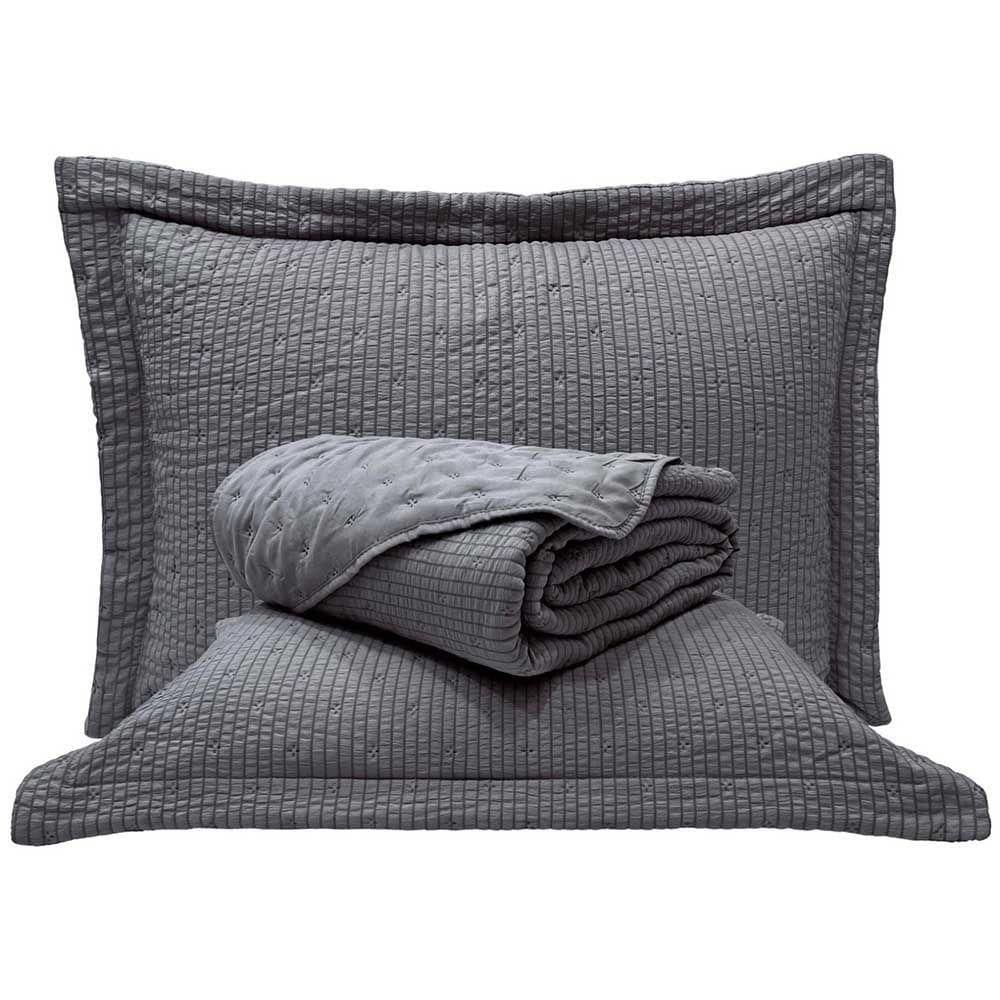 Kit Cobre Leito Colcha Craft King 3 Peças Percal 300 Fios Dupla Face Texturizado - Cinza