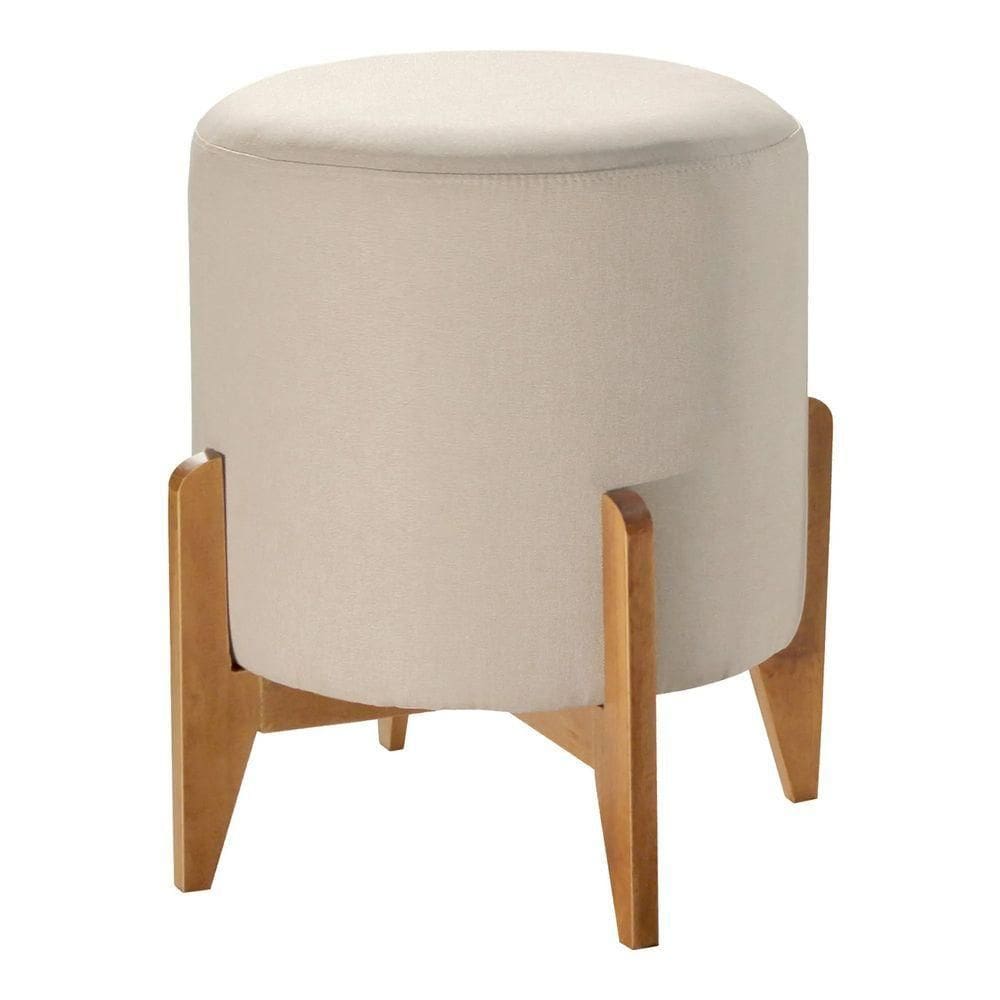 Puff Em Linho Redondo Otavio Linho Bege