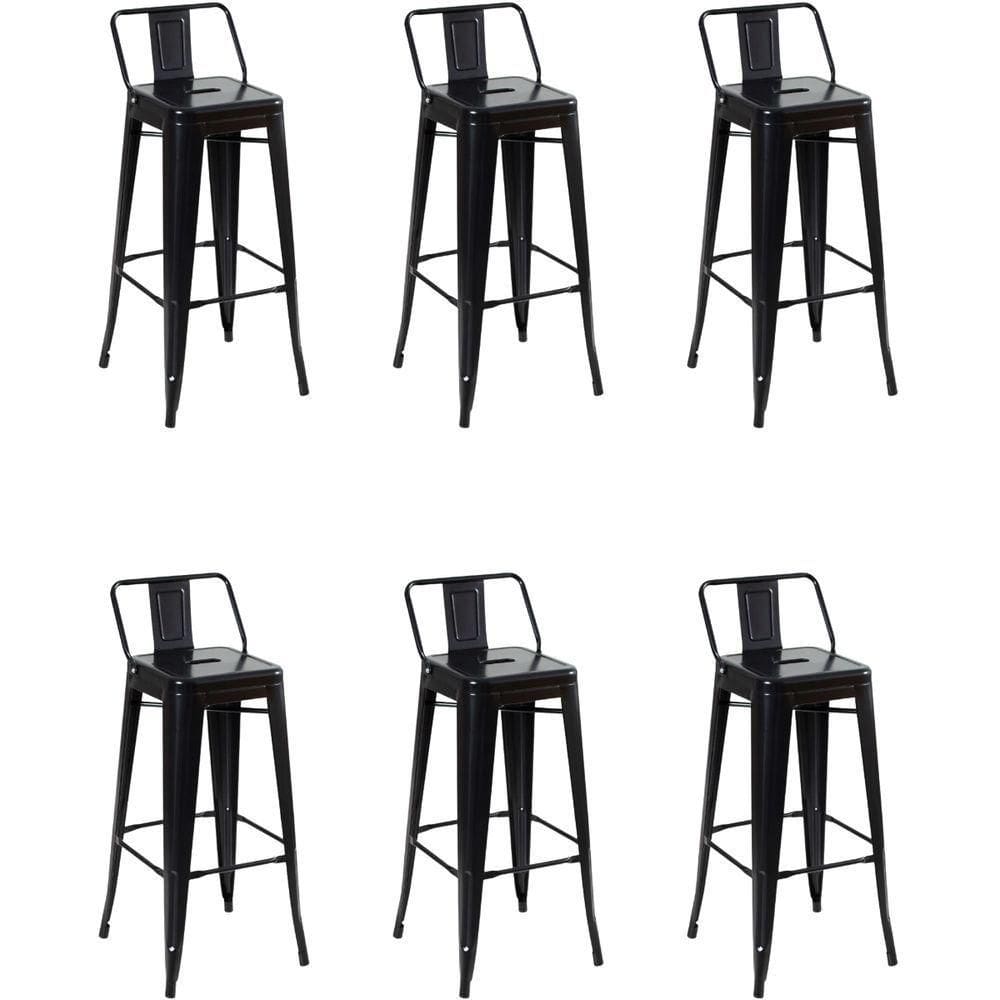 Kit 6 Banquetas Alta Oficial Iron Tolix Com Encosto Preto