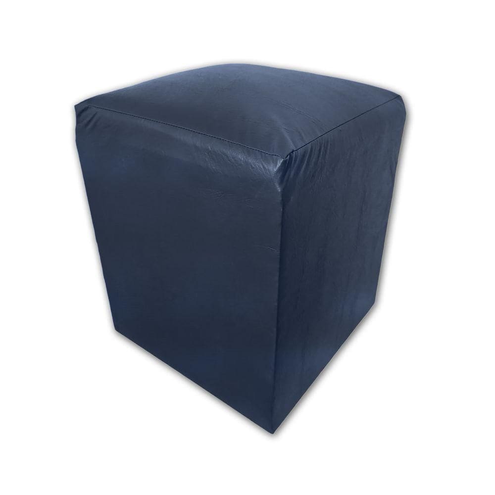 Puff Banqueta Quadrado Cubo Decorativo Courino E Suede Azul Marinho Courino