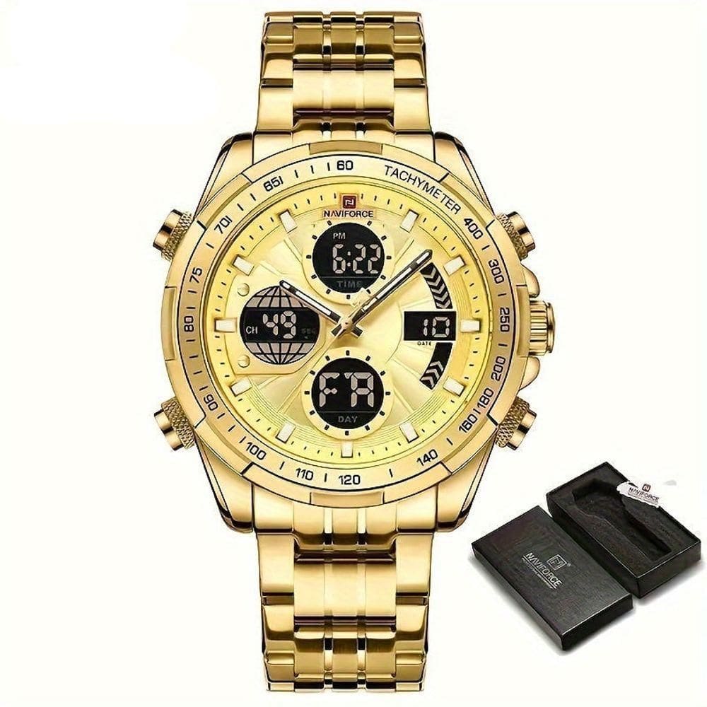 Relógio Esportivo De Luxo À Prova Da Água Com Funções De Data E Cronógrafo Aço Dourado