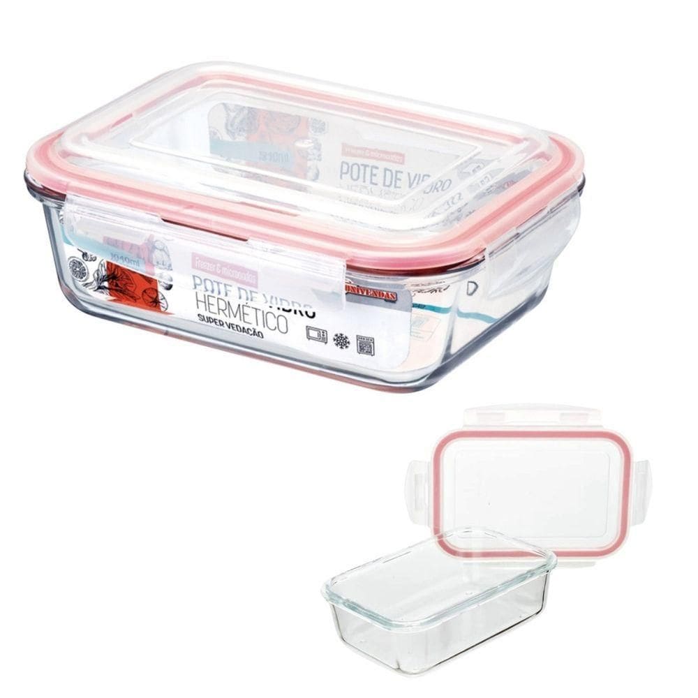 Tigela De Vidro Hermético Vasilha Marmita Mantimentos Tampa 1040ml Para Microondas Freezer Congelador Guarda Alimento