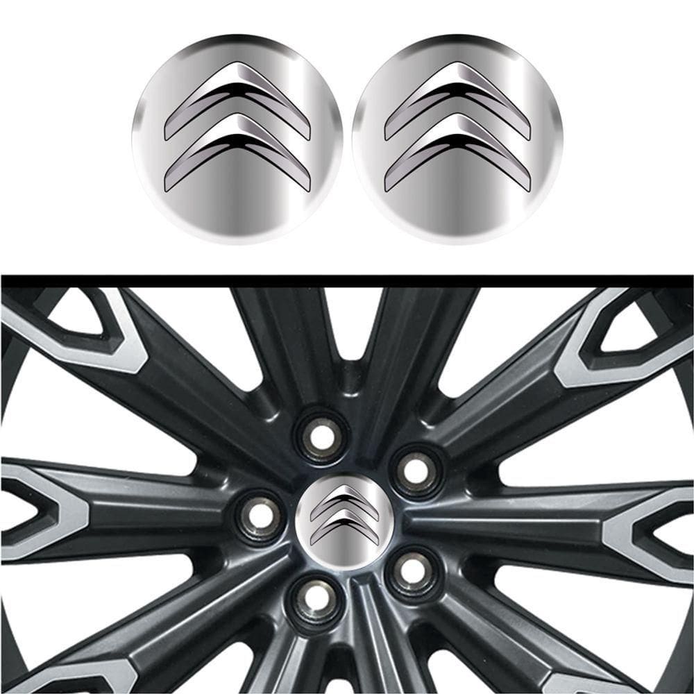 Kit 4 Emblema Logo Adesivo Citroen Logo Preta Com Cromo E Fundo Cromado 48 Mm Cromado