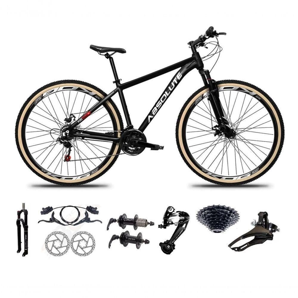 Bicicleta Aro 29 Absolute Nero 5 Freio Hidráulico K7 27v Garfo Com Trava Pneu Com Faixa - Preto Tam.23