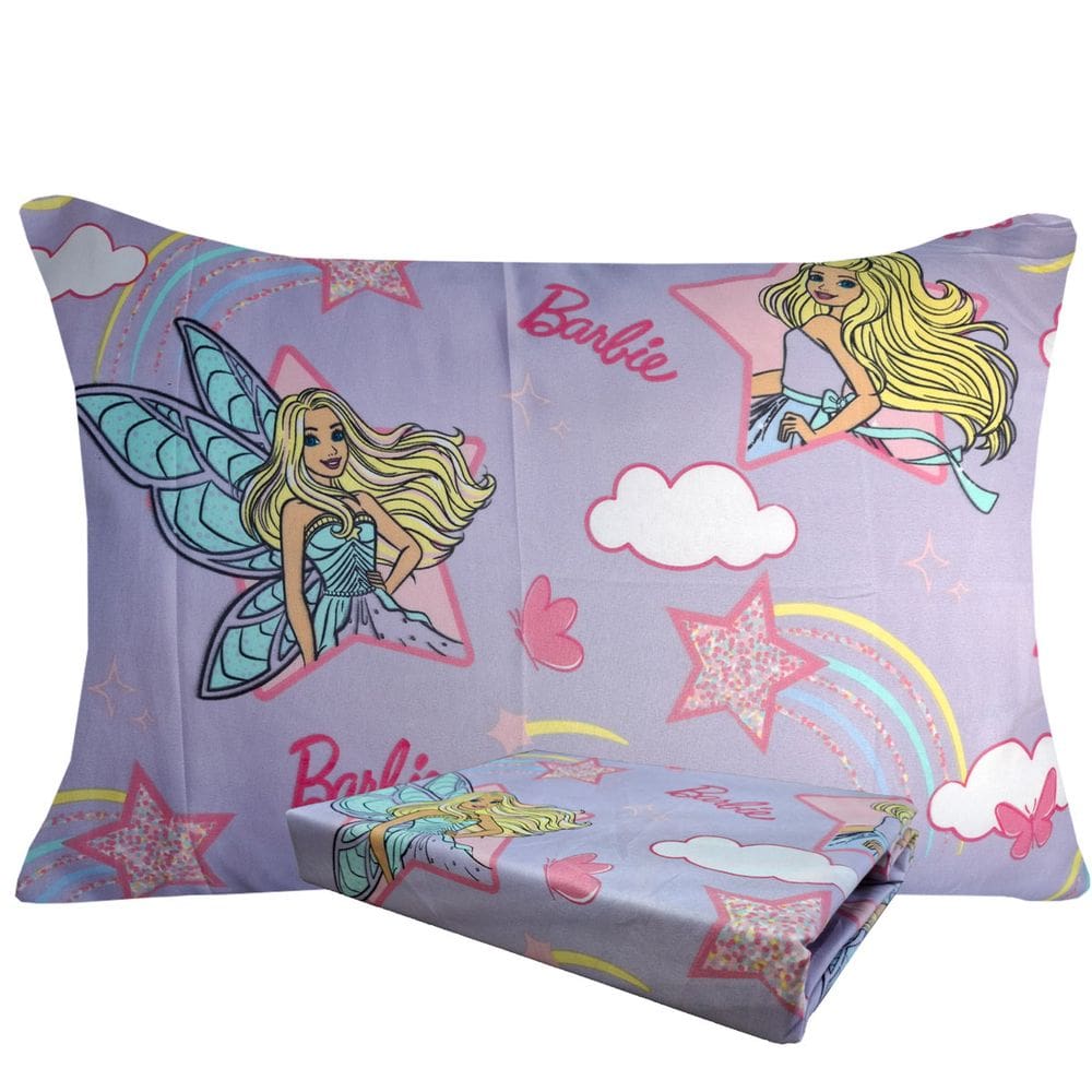 Jogo de Cama Infantil Barbie Lilás Solteiro Estampado Microfibra 2 pecas Lepper