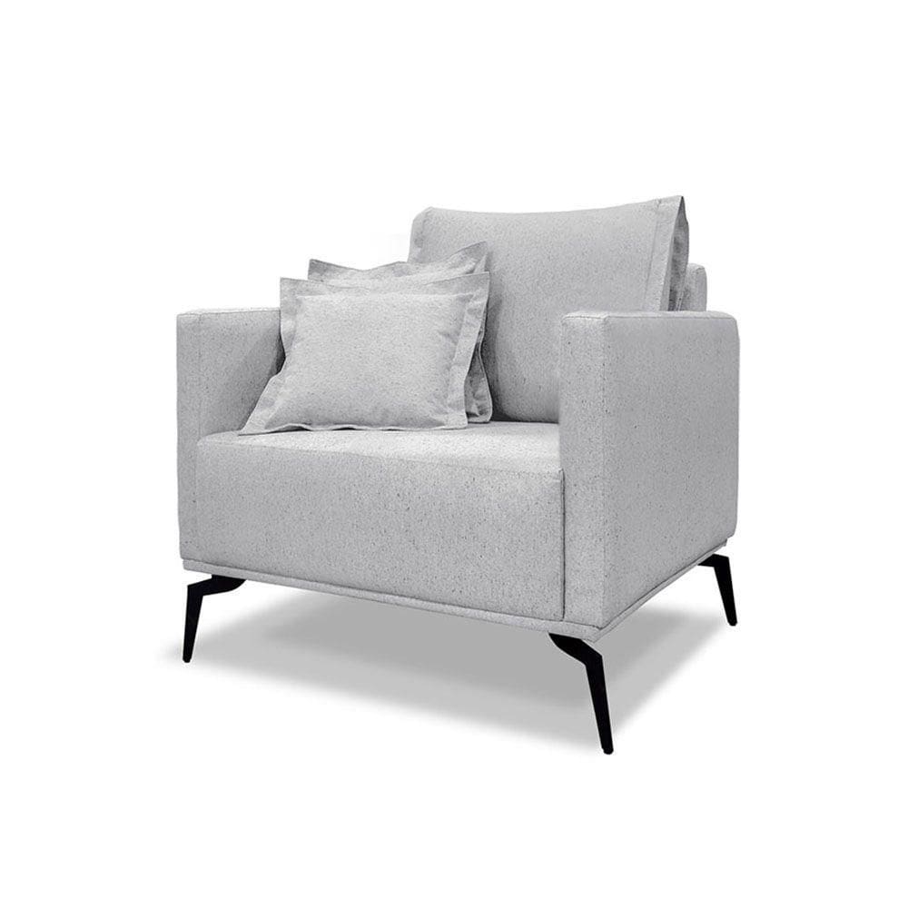 Poltrona Decorativa Livorno Linho Com Pés Em Aço SSX Multicoisas Grigio