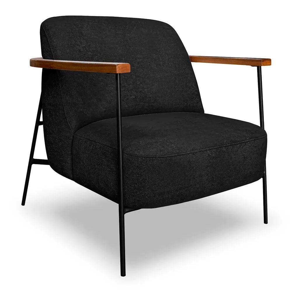 Poltrona Decorativa Eros Linho Bouclê Com Base De Ferro Preto SSX Multicoisas Preto