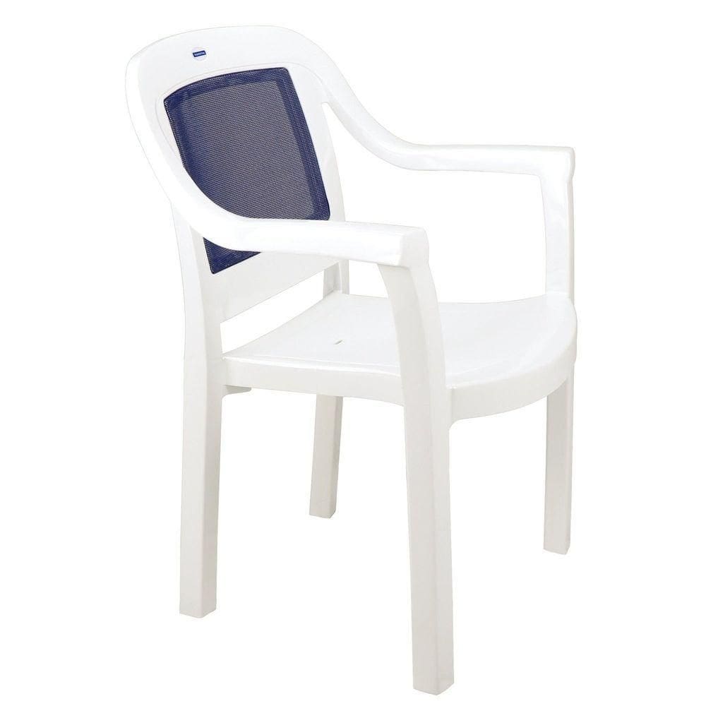 Cadeira Tramontina Miami Polipropileno Branco Tela Azul Escuro Tramontina
