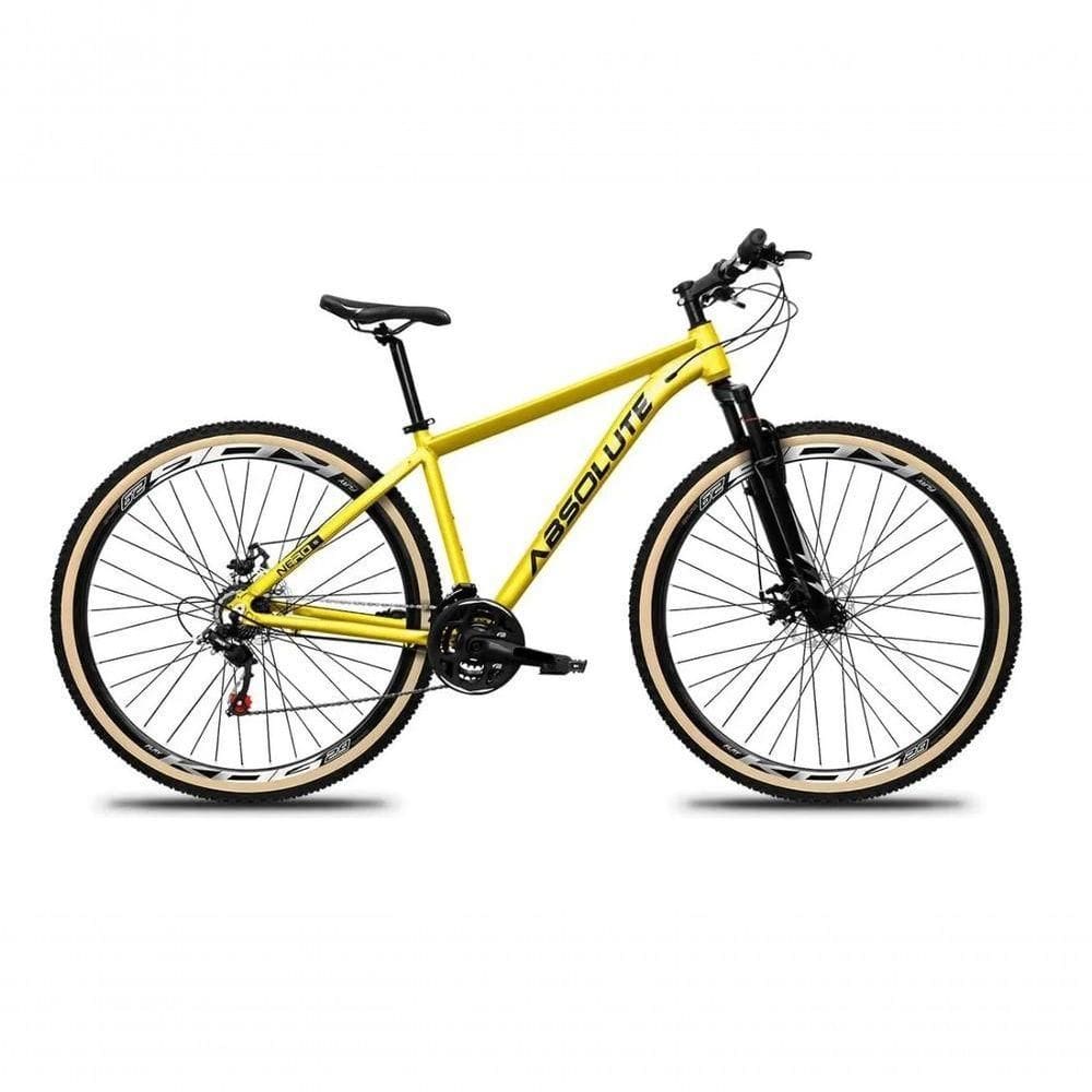 Bicicleta Aro 29 Absolute Nero 5 Alumínio 27v K7 Freio Disco Mecânico Garfo Suspensão Pneu Com Faixa - Amarelo Tam.19