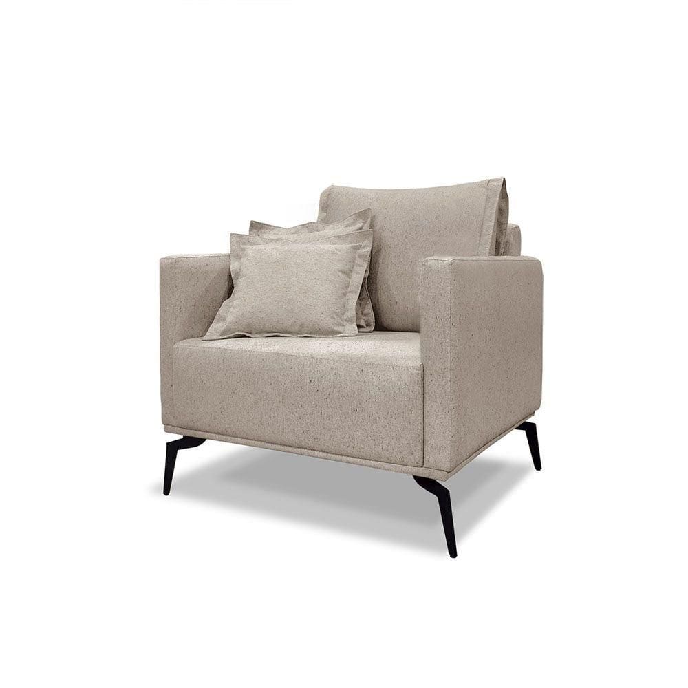 Poltrona Decorativa Livorno Linho Com Pés Em Aço SSX Multicoisas Areia