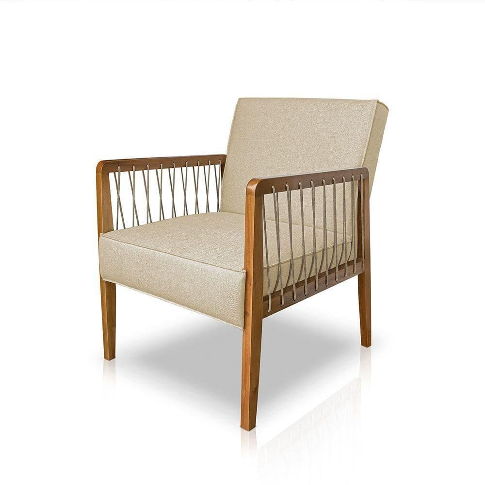 Poltrona Decorativa Haia Linho Com Base Madeira Maciça SSX Multicoisas Dourado