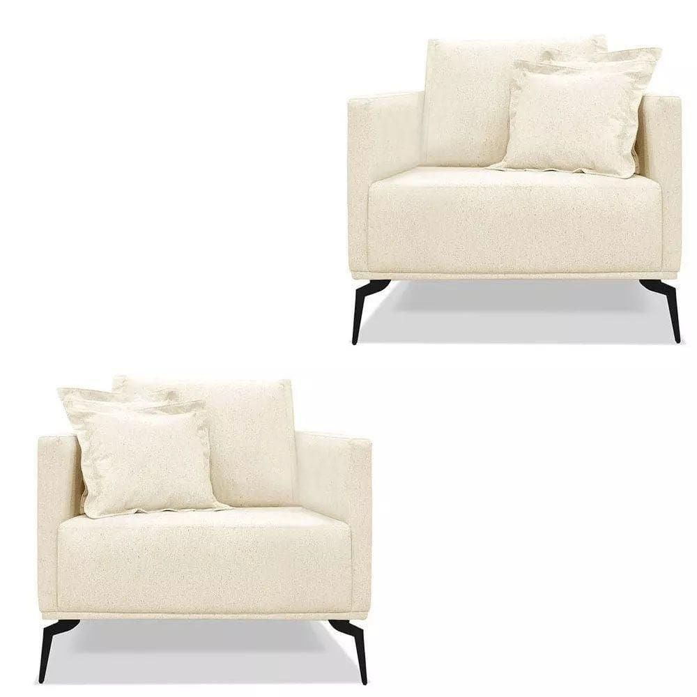 Kit 2 Poltronas Decorativa Livorno Linho Com Pés Em Aço SSX Multicoisas Perola