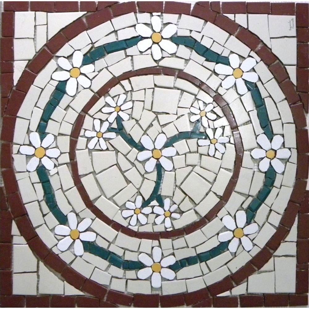 Mandala Mosaico Floral Venezia Cerâmico Quadrado Tamanho 120cm