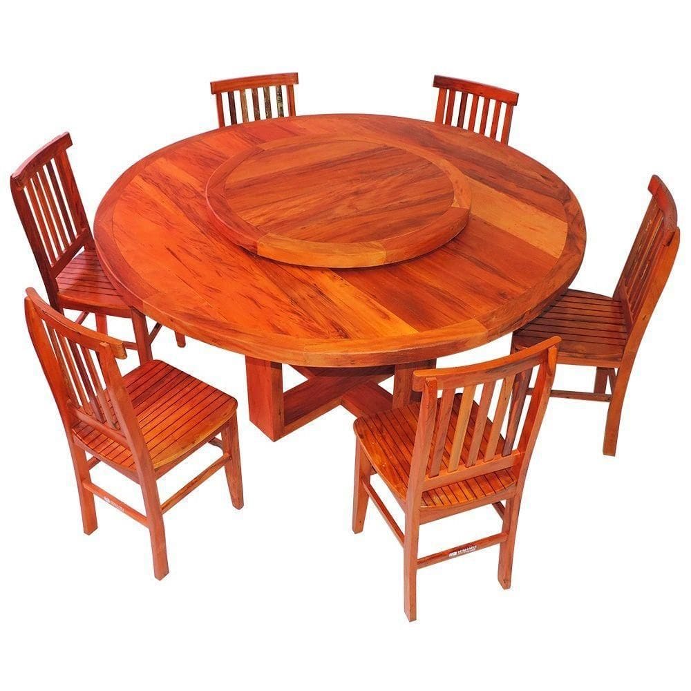 Conjunto Mesa De Jantar Redonda 1,6 M 6 Cadeiras Mineira Em Madeira Maciça Natural