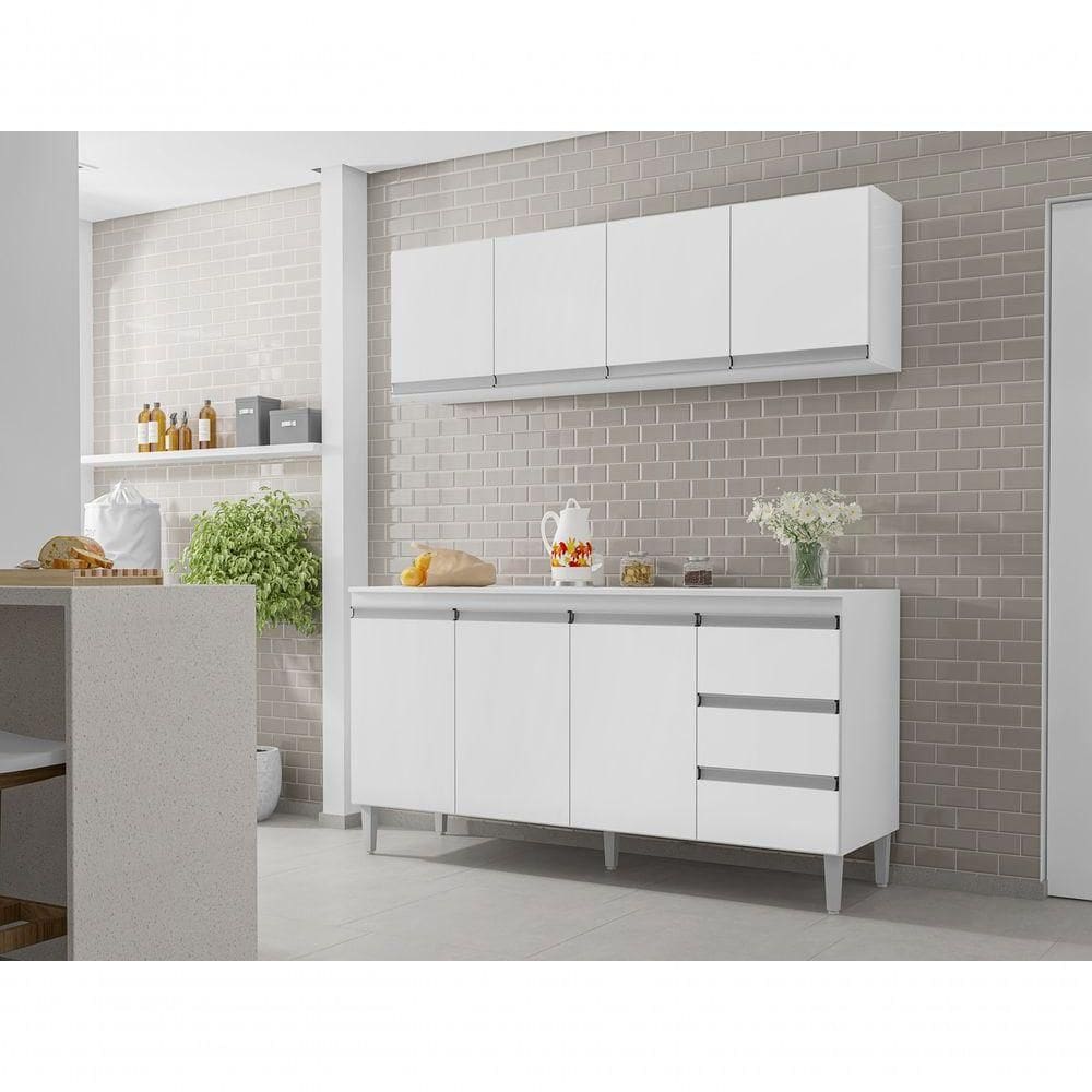 Armário Aéreo Branco Suspenso P- Cozinha Andreia 150cm C- 4 Portas - Ajl Móveis