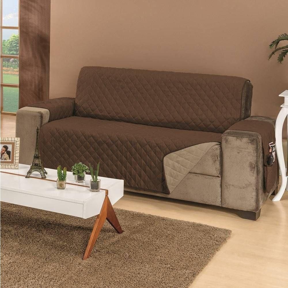 Protetor De Sofá Dupla Face Manu 4 Lugares - Cáqui/marrom