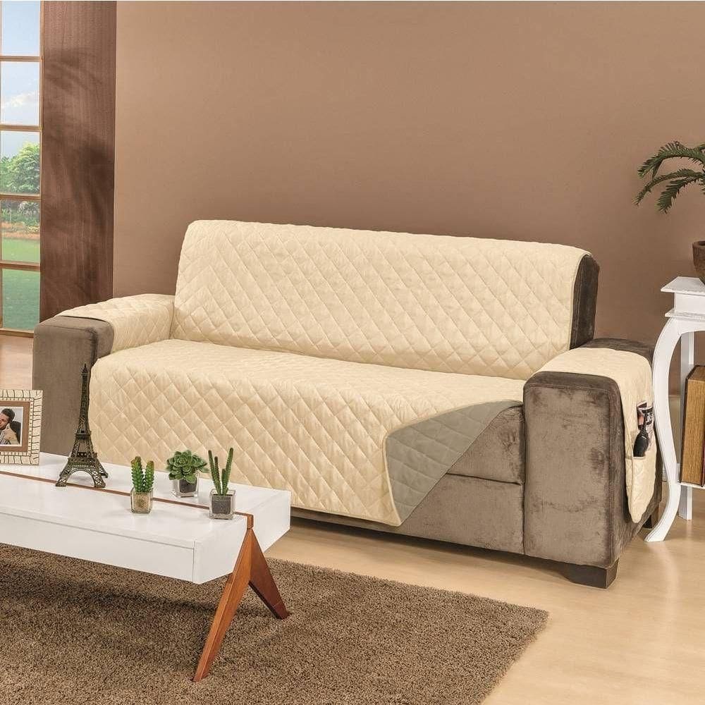 Protetor De Sofá Dupla Face Manu 4 Lugares - Cáqui/palha
