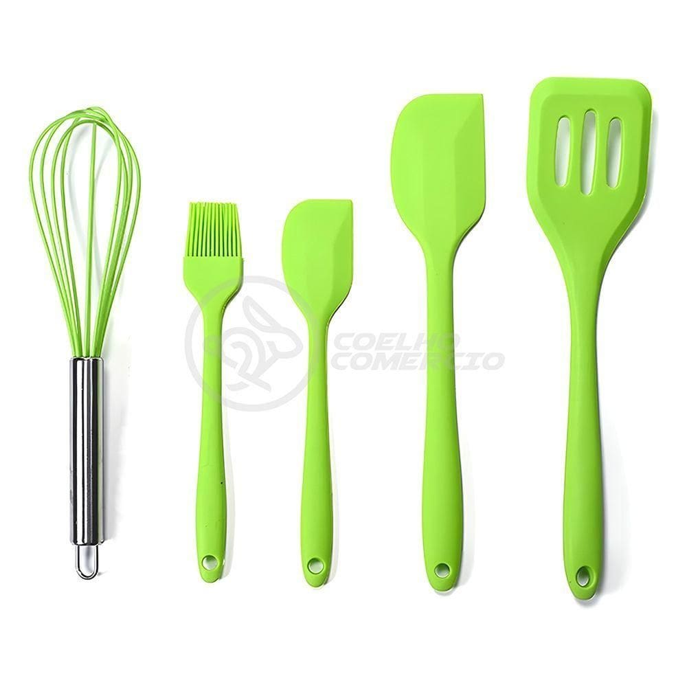 Kit 5 Utensílios De Silicone Para Cozinha Conjunto Resistente A Altas Temperaturas (verde)