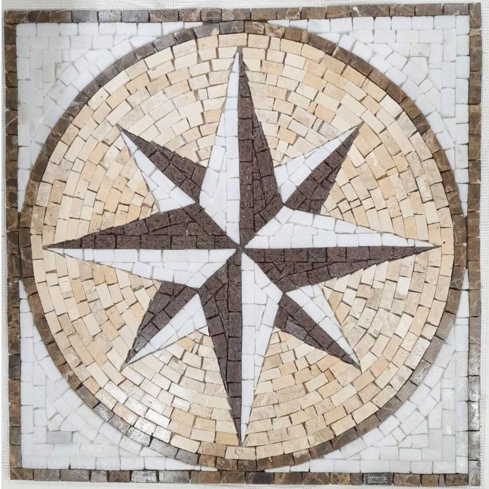 Rosa Dos Ventos Em Mosaico Marmore Quadrado Tamanho 80cm