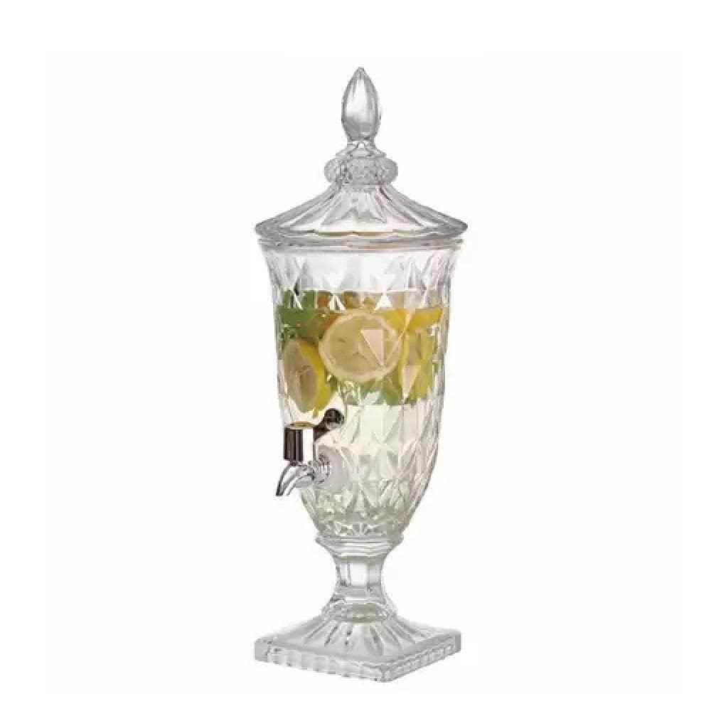 Suqueira De Cristal Dispenser De Bebidas Vidro 2l Com Torneira Luxo Vintage
