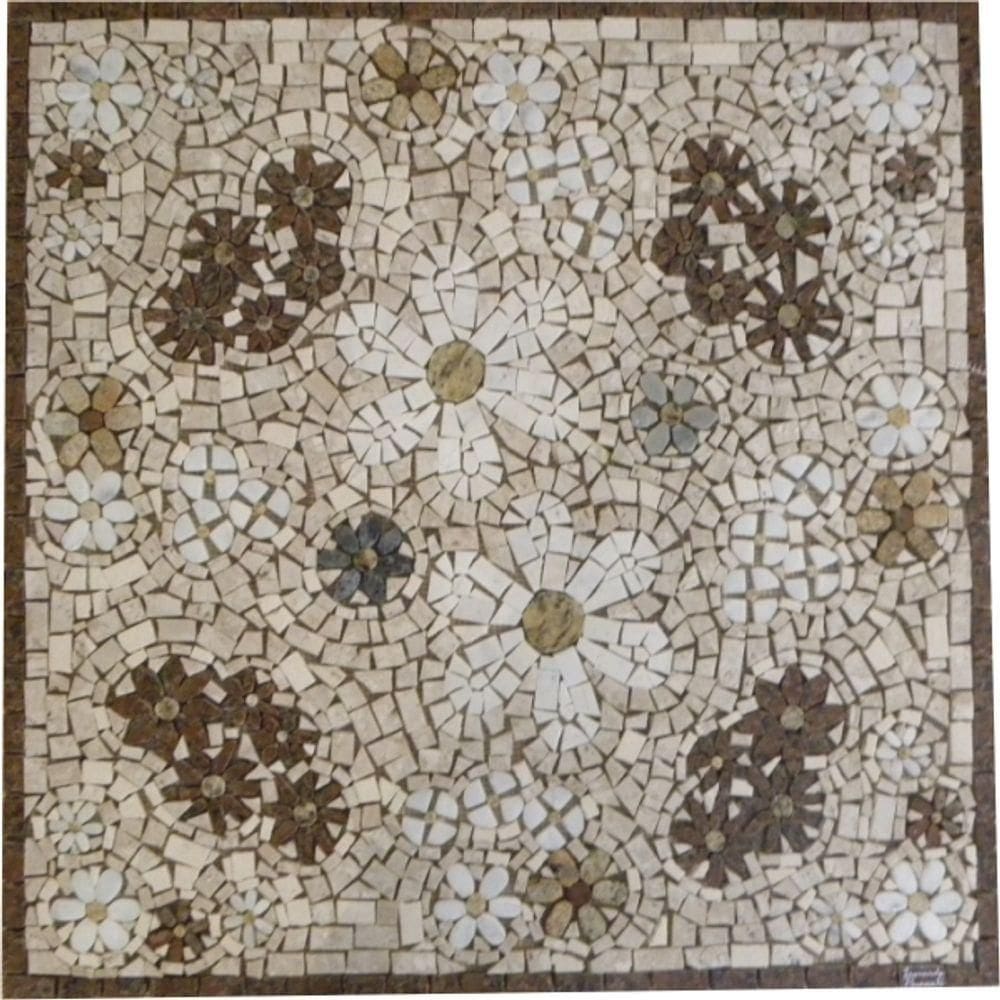 Mandala Mosaico Floral Tapete Jardim Florido Tamanho 130cm