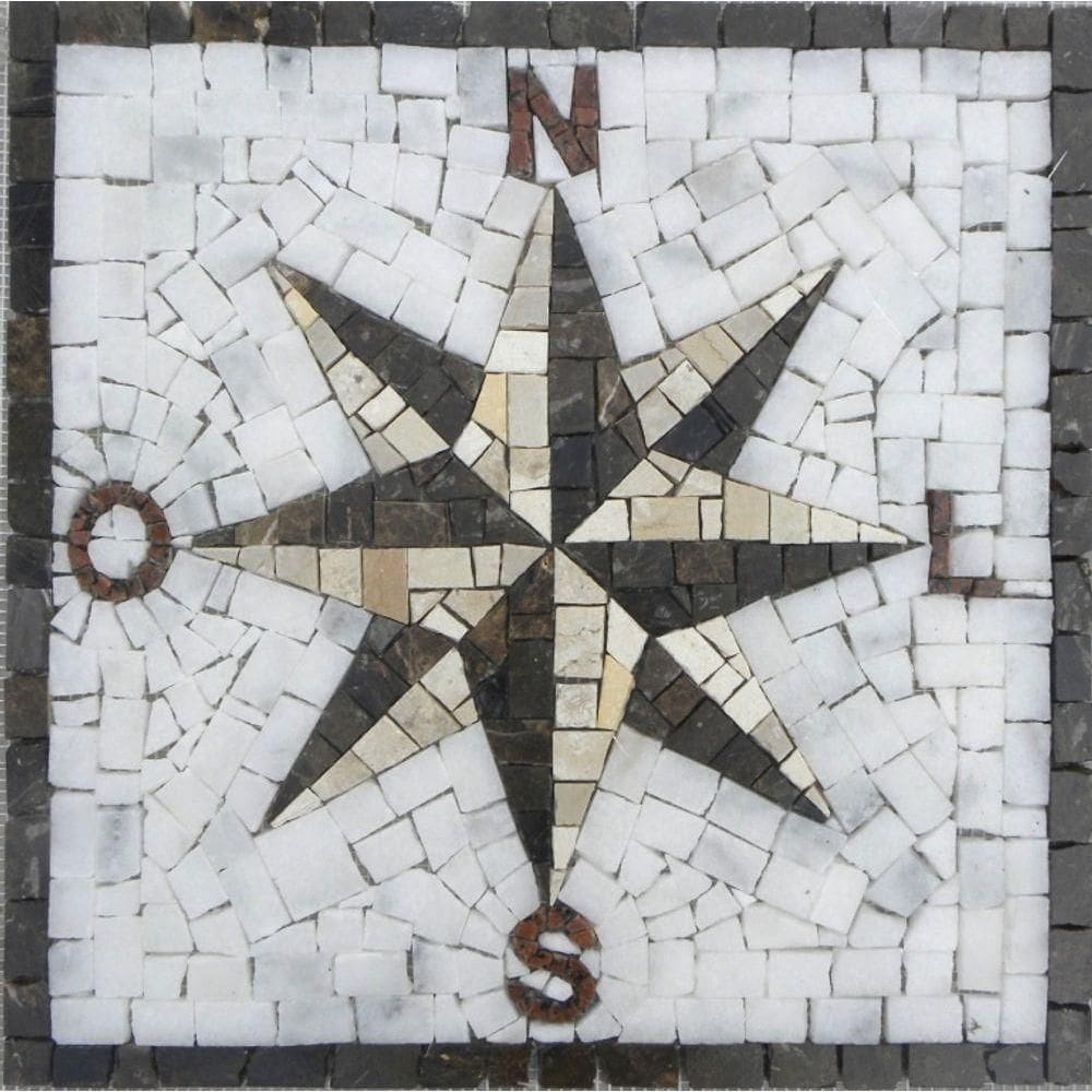 Rosa Dos Ventos Em Mosaico Com Letras Tamanho 120cm