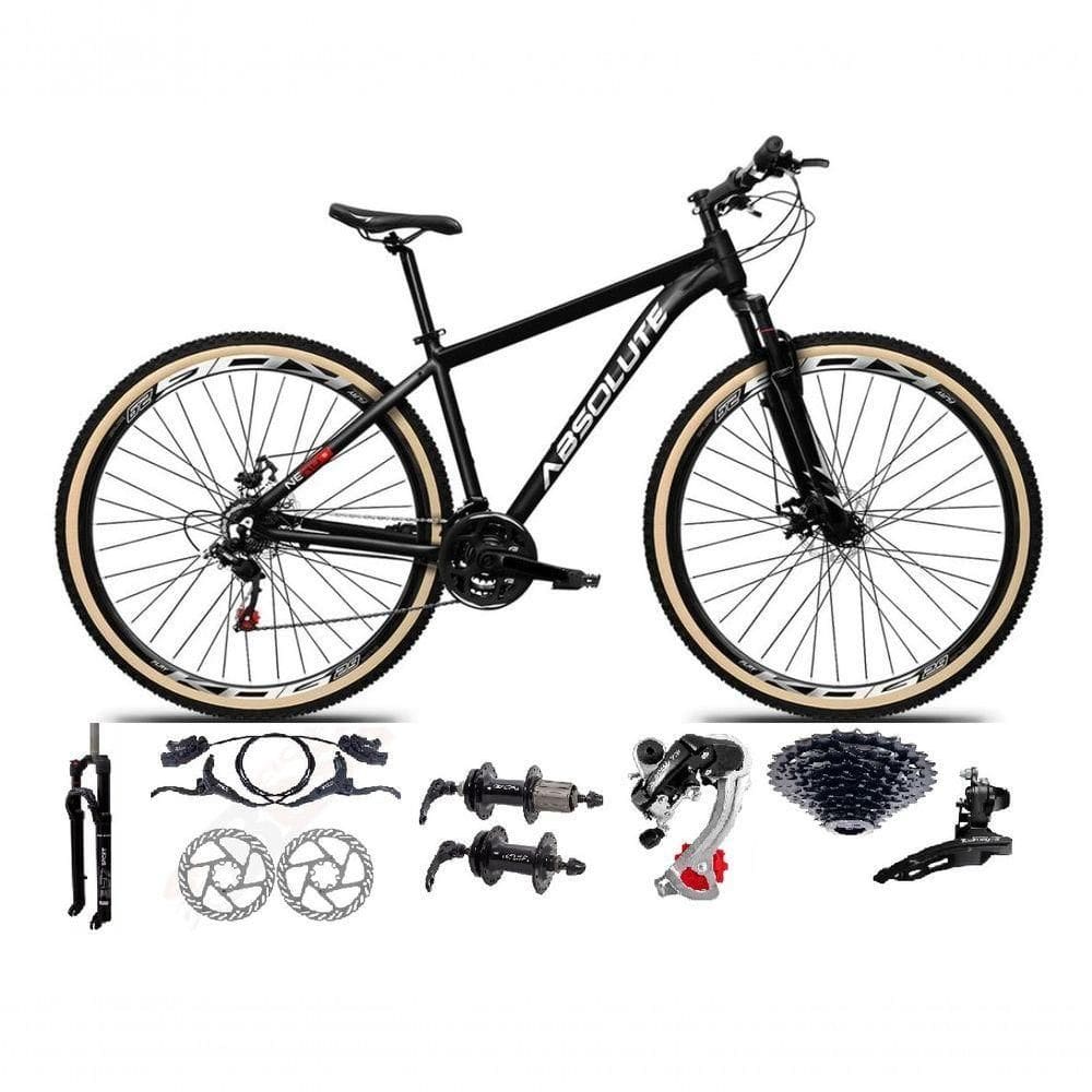 Bicicleta Aro 29 Absolute Nero 5 Câmbios Shimano 24v K7 Freios Hidráulicos Garfo Trava Com Pneu Faixa - Preto Tam.23