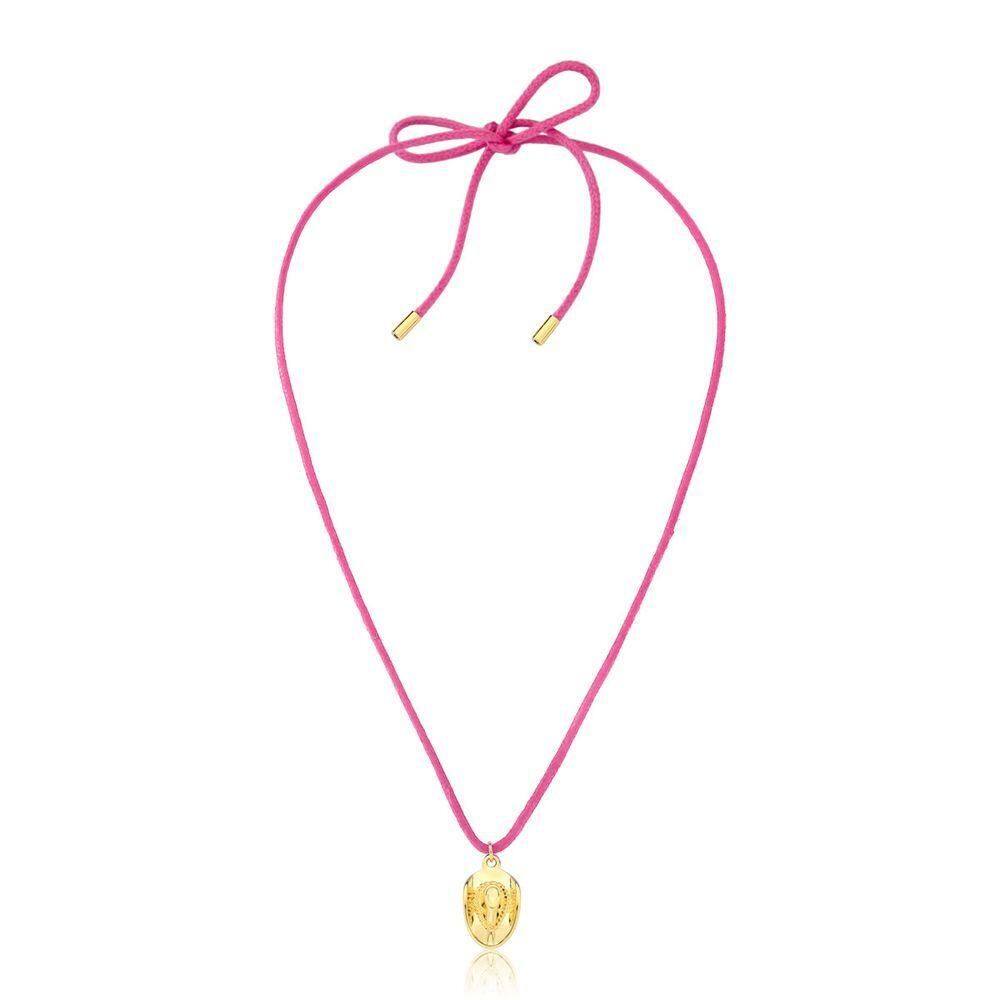 Colar Chapéu No Cordão De Algodão Revestido Em Ouro Cor Rosa