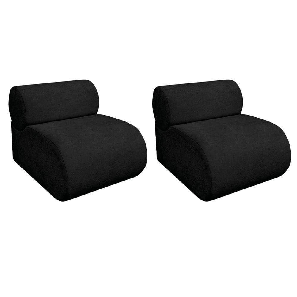 Kit 2 Poltronas Decorativas Orgânica Recepção Sala Virgínia Linho Adj Decor Preto