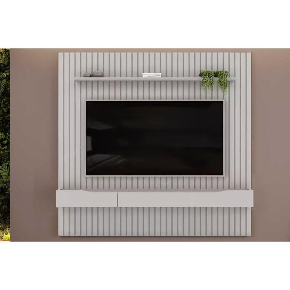 Rack Bancada c/ Painel p/ TV até 65 Pol Pratic Ripado 3 Gavetas 223x240cm Bali - DJ Móveis