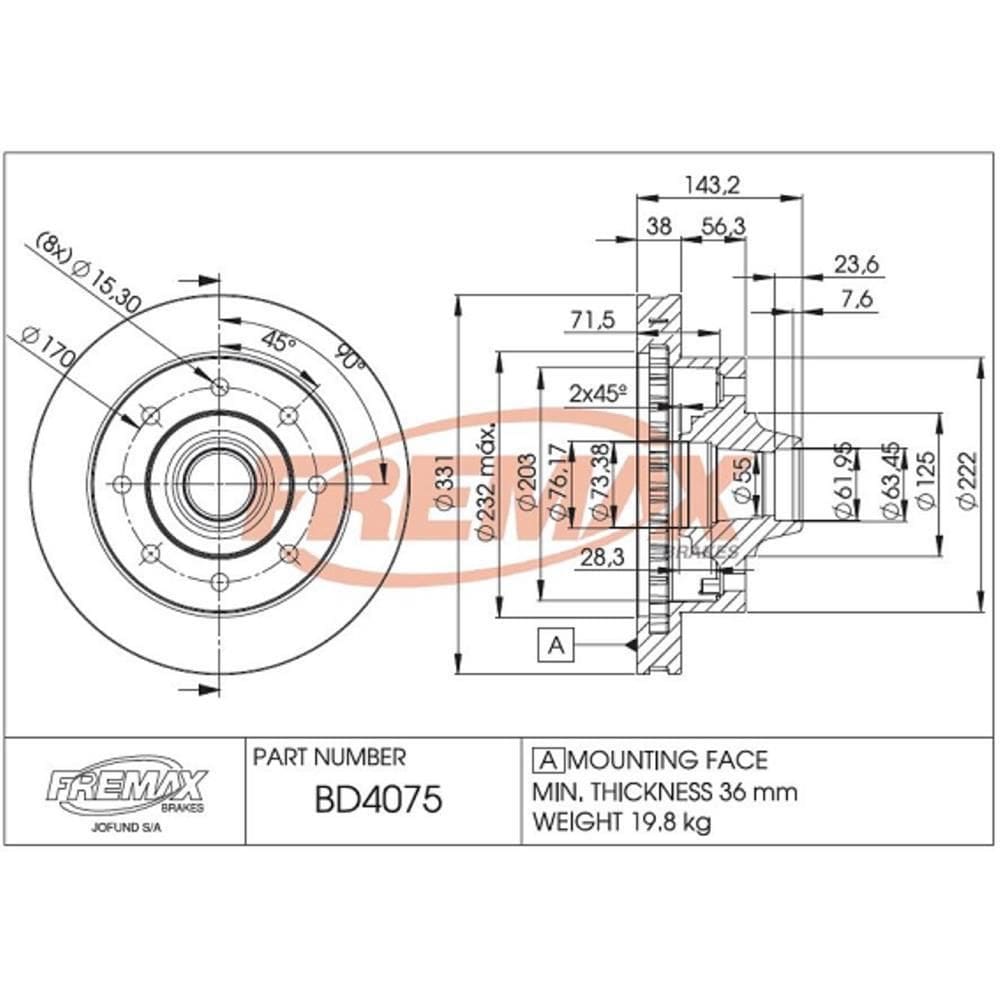 Disco De Freio Ventilado Dianteiro Fremax / F 250 - BD4075