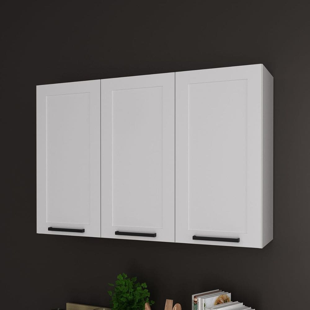 Armário Aéreo para Cozinha 120cm 3 Portas 100% MDF Branco CZ3310