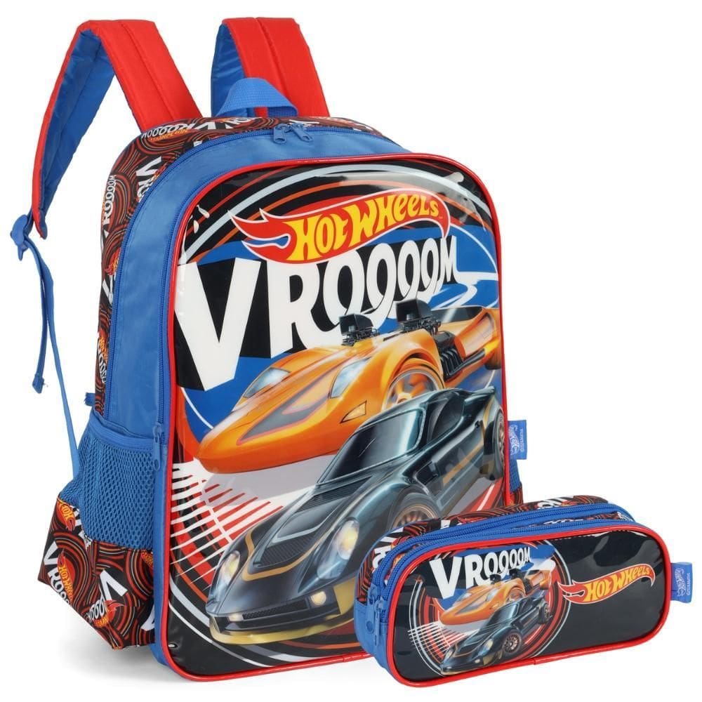 Kit Mochila De Costas E Estojo Hot Wheels Luxcel Vermelho