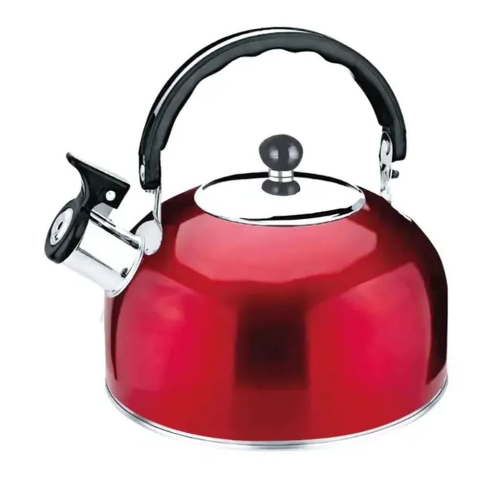 Chaleira para fogao a gas com Apito em Inox 2L Vermelha
