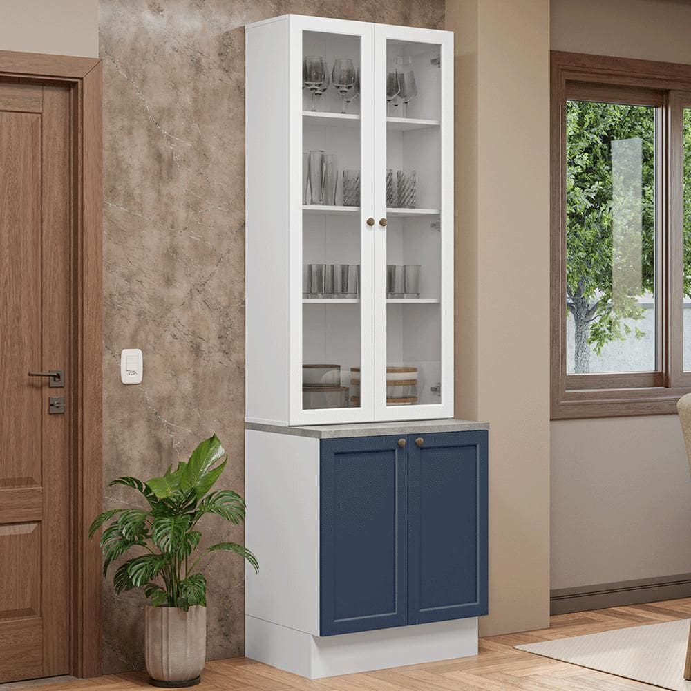 Kit Balcão + Cristaleira 70 cm Branco/Azul/Branco Vik Madesa 02