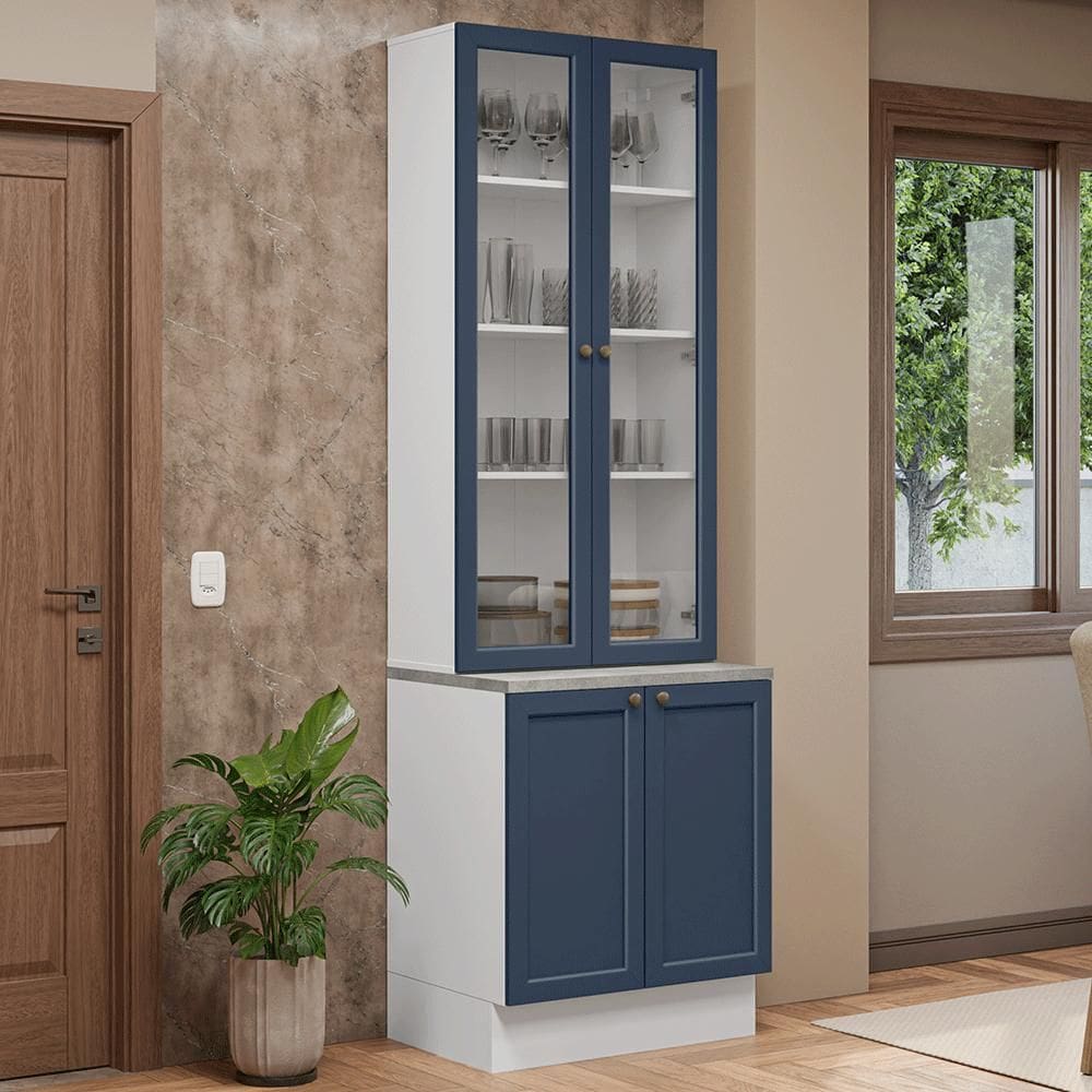 Kit Balcão + Cristaleira 70 cm Branco/Azul Vik Madesa 02