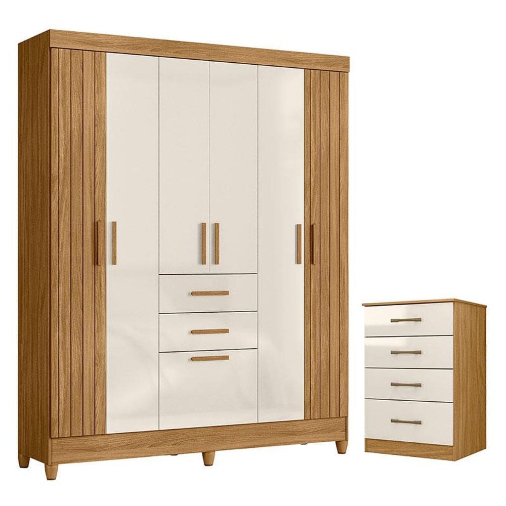 Guarda Roupa Solteiro Malta e Cômoda MS913 Freijó Off White - Moval