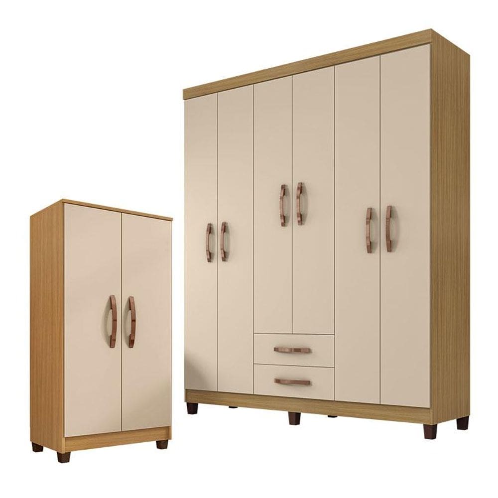 Guarda Roupa Casal Módena com Armário Multiuso Recife Carvalho Americano Off White - Incorplac