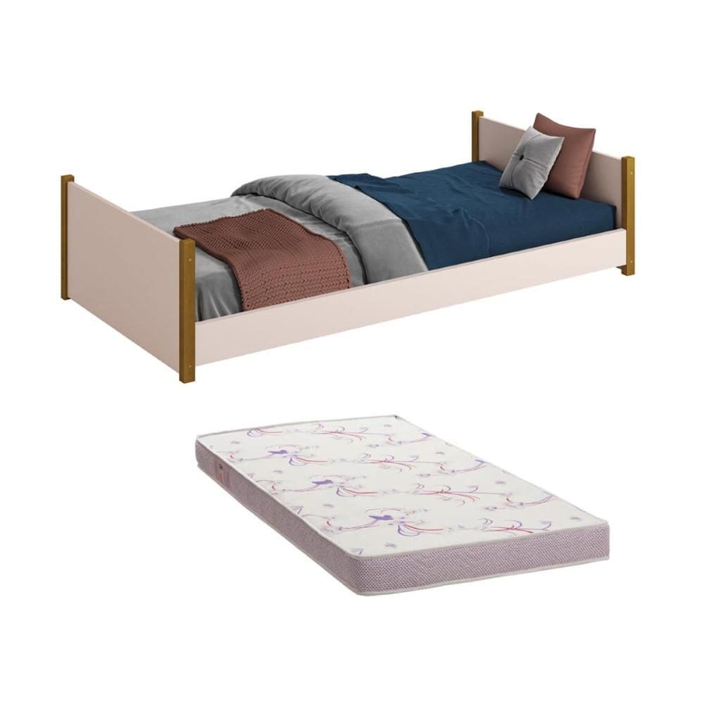 Cama Solteiro Ravi 2 em 1 Reller com Colchão Pés Madeira