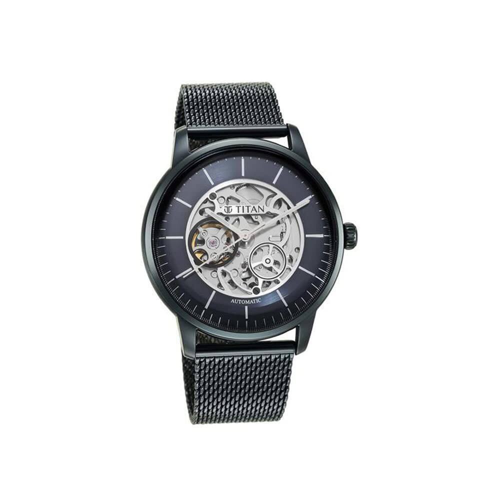 Relógio Titan Mechanical 90110 masculino de aço inoxidável azul