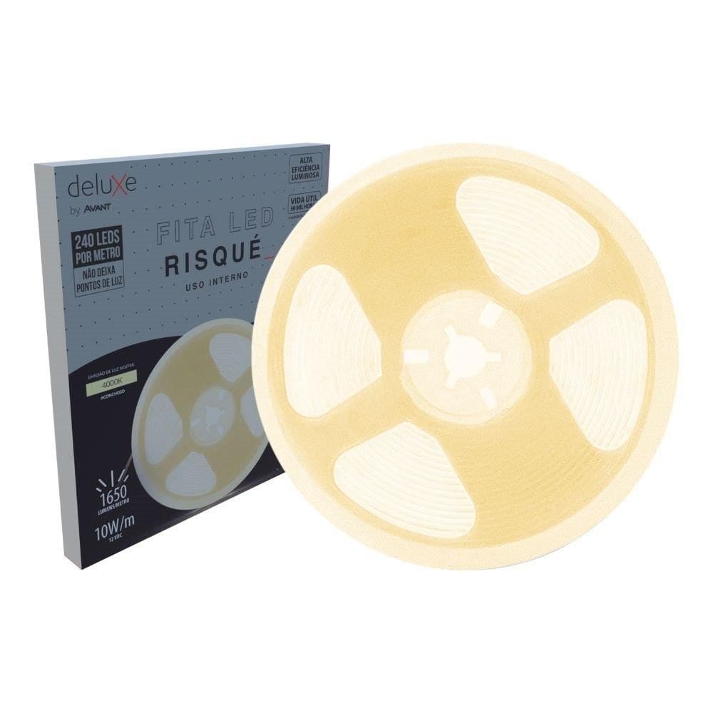 Fita LED Avant Risque Interno 10w/M 4000K IP20 5 Metros 12V Cor Neutra