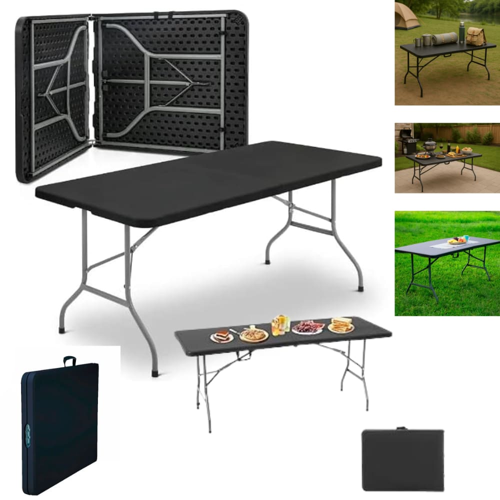 Mesa Dobrável Camping Pesca Vira Maleta Com Alça Portàtil Ntk 180cm Cor Preta