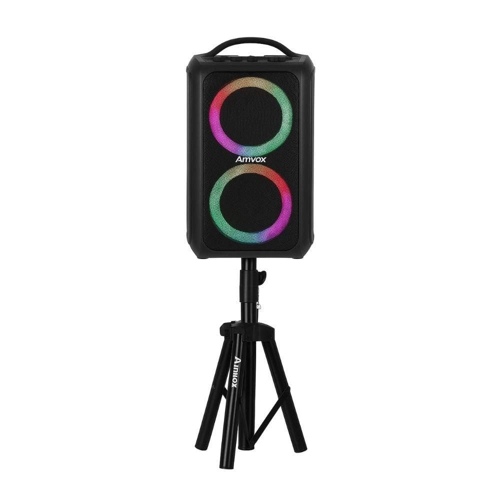 Kit Caixa De Som Amplificada Aca 600 Bagvox Bivolt 600w Rms Com Suporte Pedestal Altura Ajustável
