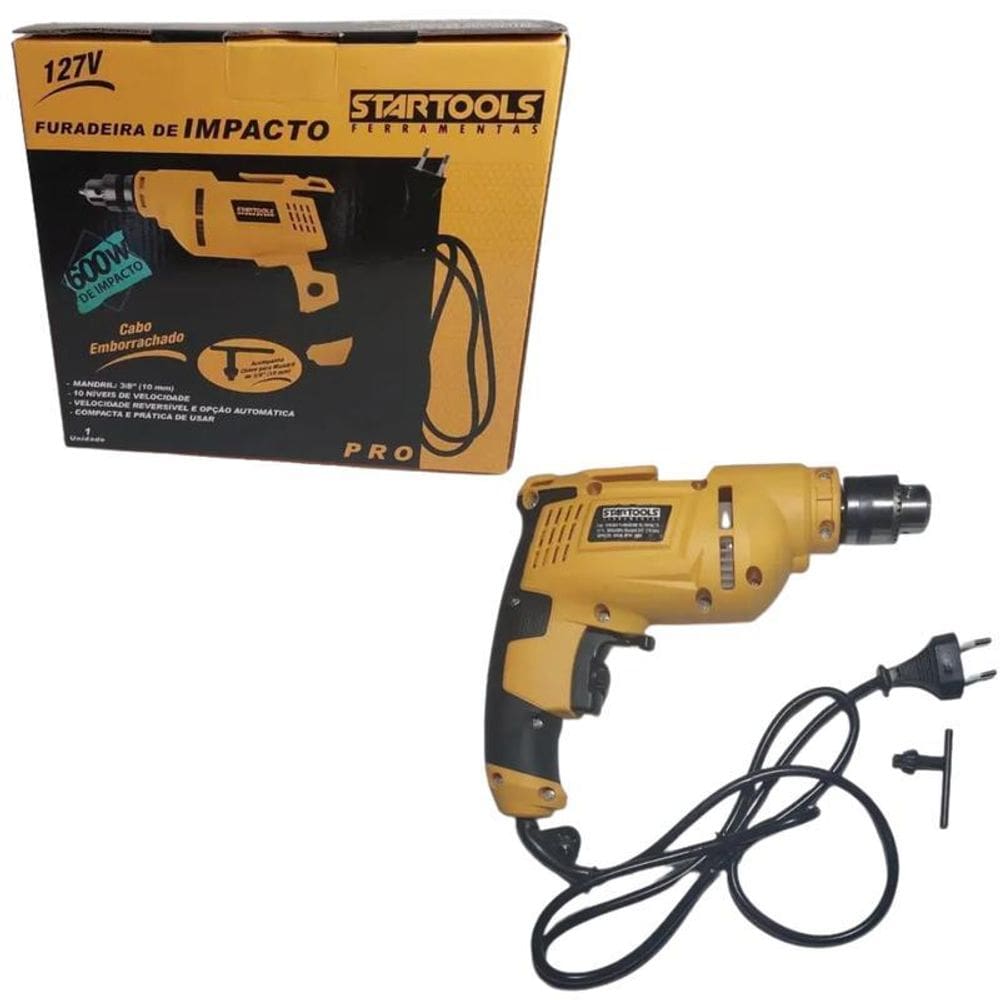 Furadeira 127V Mandril 10Mm Impacto E Rotação 3000Rpm