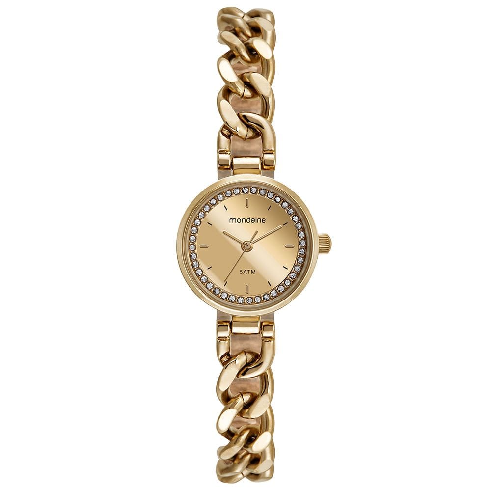 Relógio MONDAINE feminino espelhado dourado 32613LPMVDE1