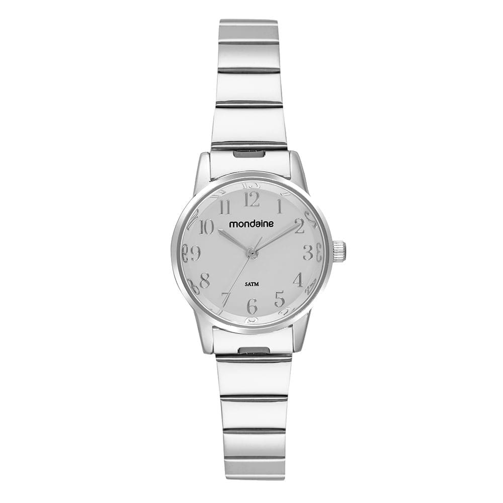 Relógio MONDAINE feminino analógico prata branco 32693L0MVNE2