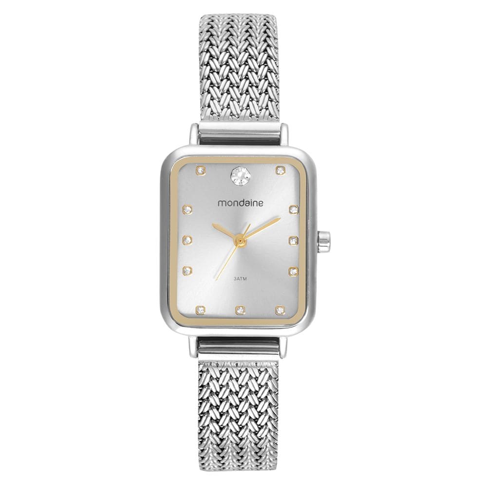 Relógio MONDAINE feminino retangulo prata 32744L0MVNE2