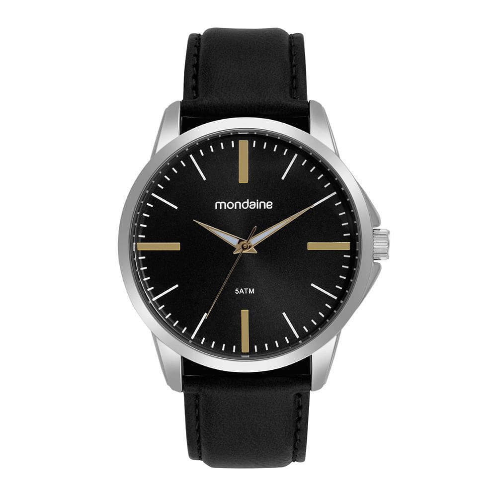 Relógio MONDAINE masculino analógico preto couro 99788G0MVNH2