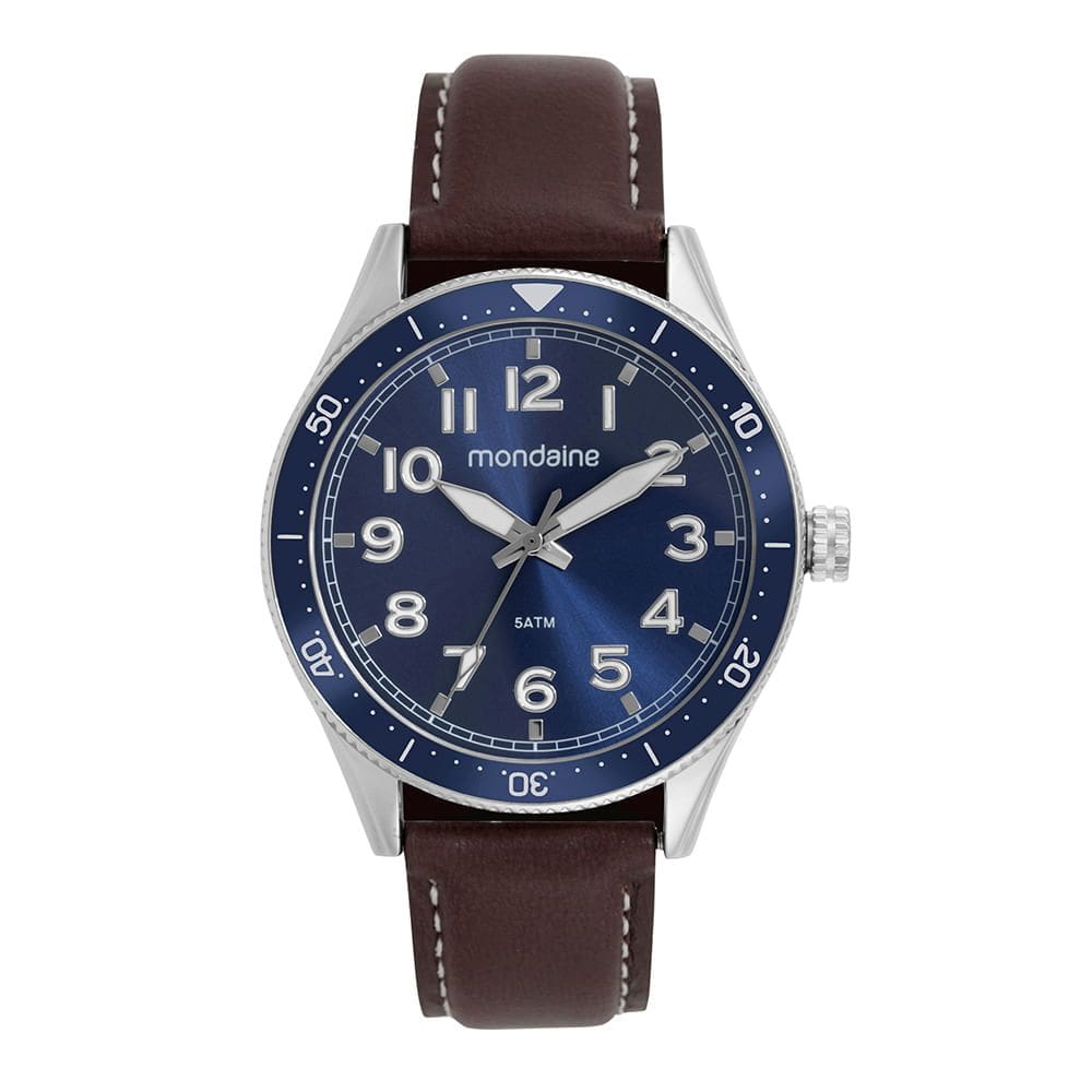 Relógio MONDAINE masculino analógico azul couro 32548G0MVNO3